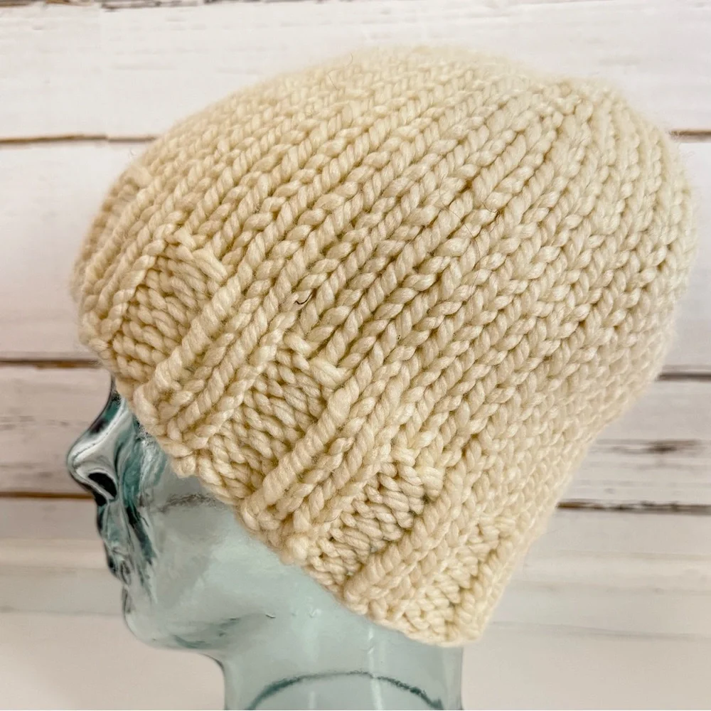Hand-Knit Cream Beanie